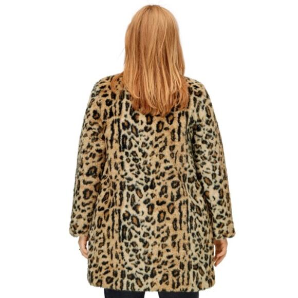 Ellos Faux Fur Animal Print Jacket In Leopard Tan Black Size 10 New - Picture 2 of 11